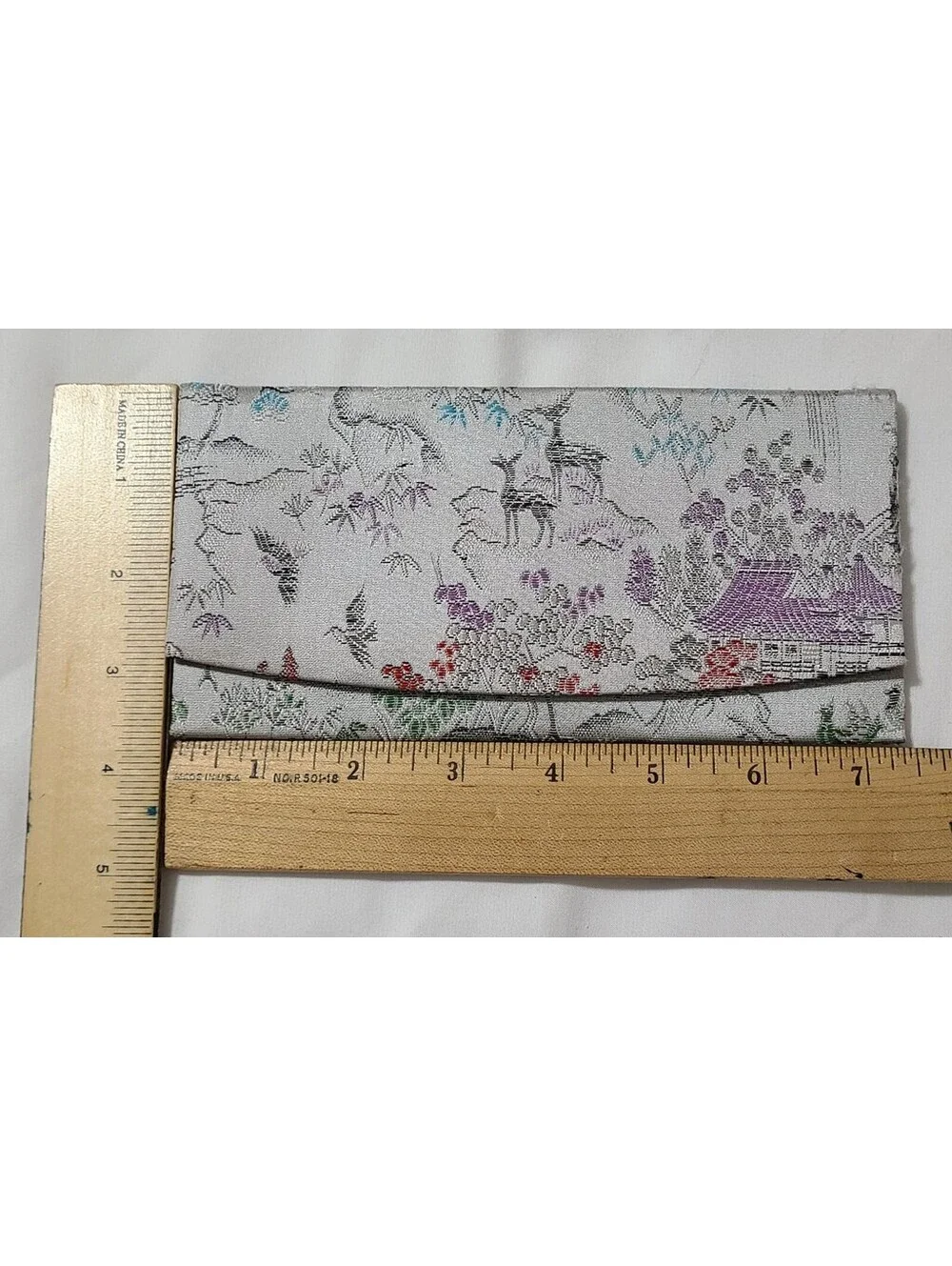 Vtg Kyoto Nishijin Ori Brocade Wallet Silver Japanese Fukusa Kaishi Wedding EUC
